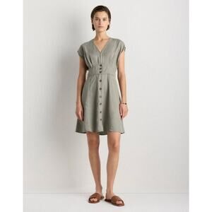 NWT Quince Women's Vintage Wash Tencel Olive Green Button Down Mini Dress - L